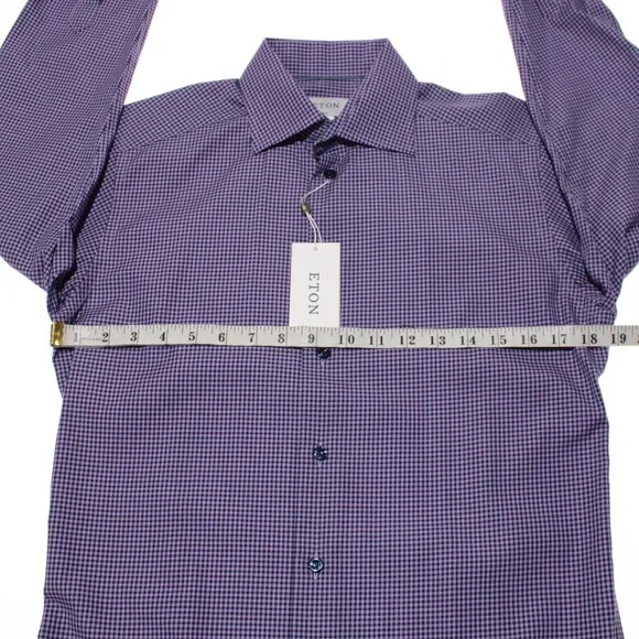 Eton NWT Casual Button Down Shirt Size 38 15 S Slim Fit in Purple/Blue Check